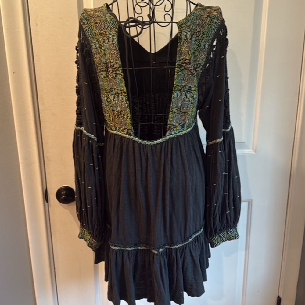 Free People Embroidered Much Love Tunic-Dress - Crochet Trim - Small - Picture 6 of 11
